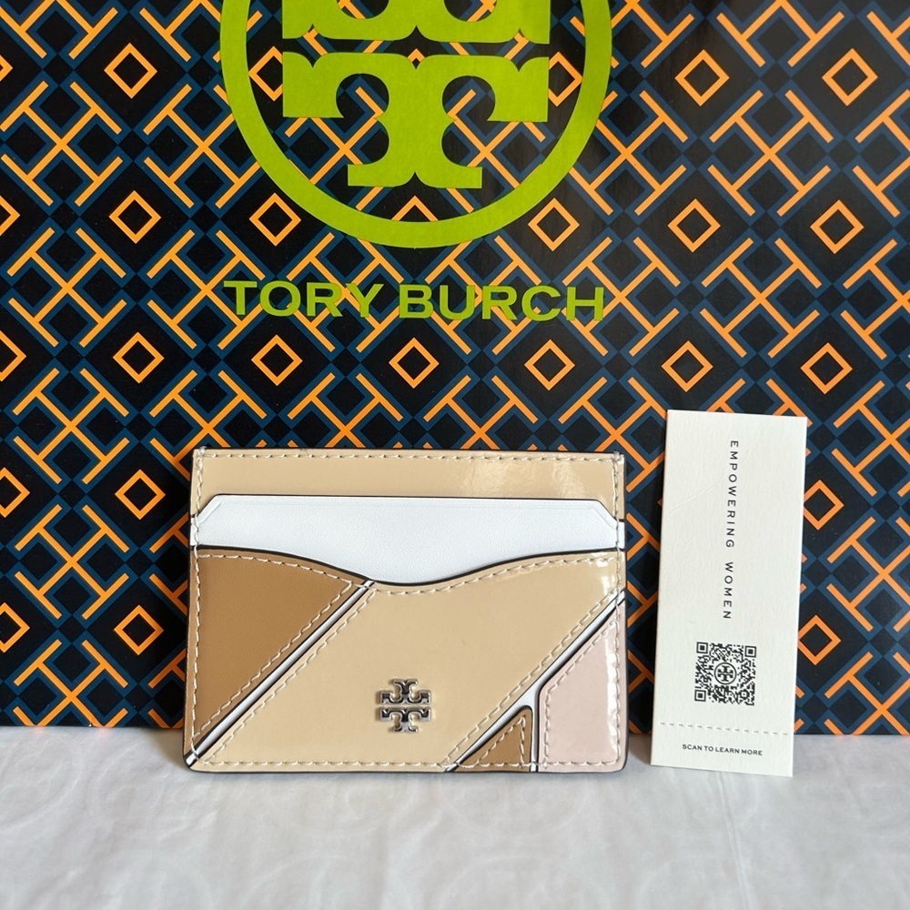 Tory Burch Emerson Color Block Slim Card Case Soft Serve Optic White Shortbread